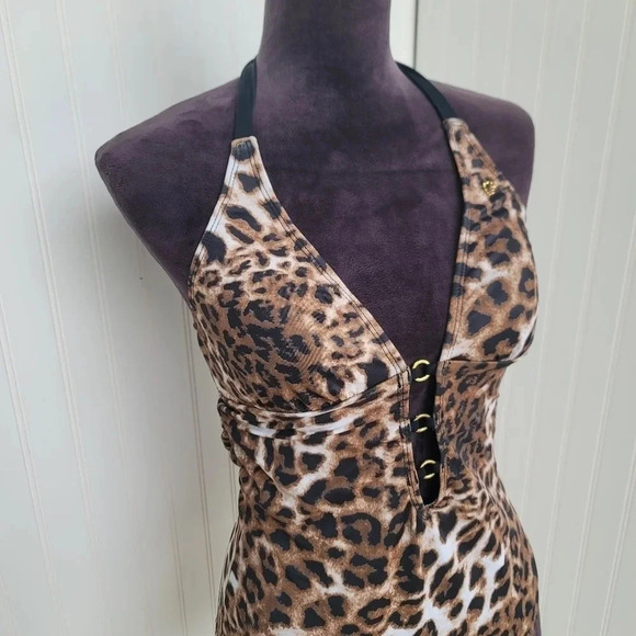 Guess USA Women's 1 Pc Brown Black Gold Leopard Swim Bathing Suit 377132 Sz M - Picture 4 of 13